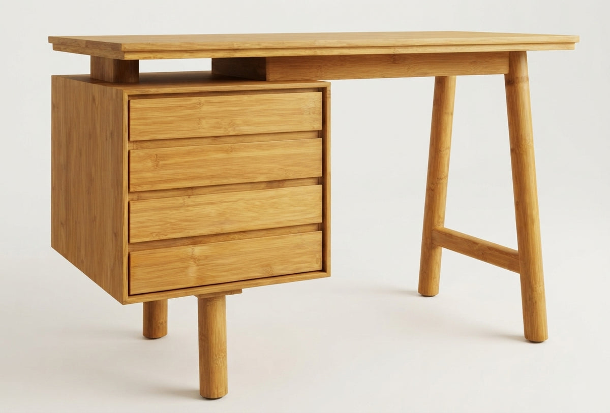 Teak desk Zoe 4 Drawer – boho furniture handcrafted in Bali by BaliSouk (vue 3)