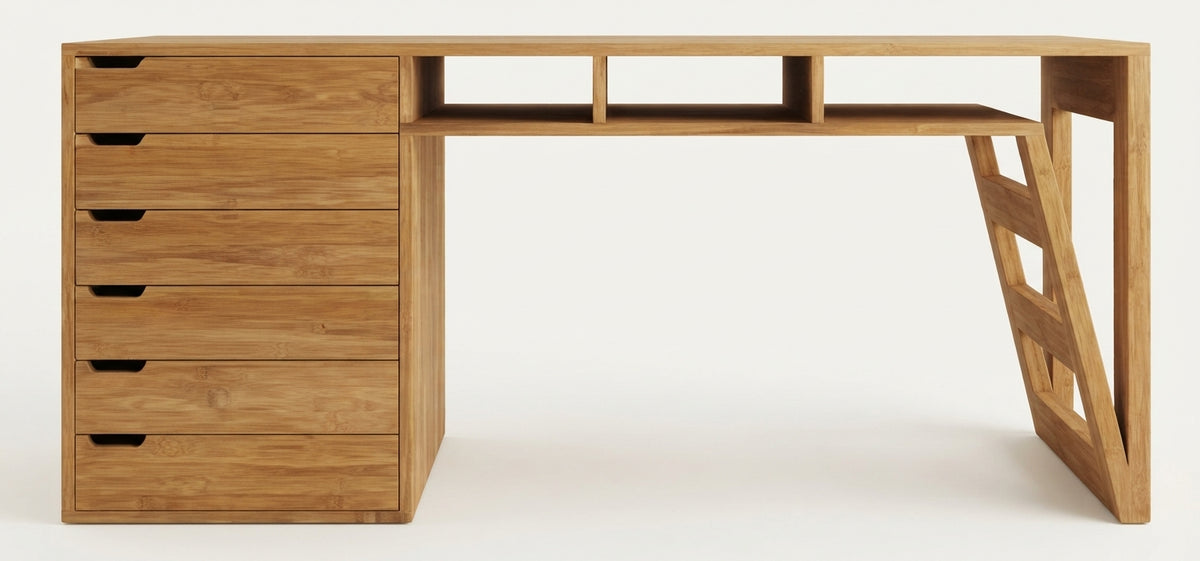 Teak desk Enam 6 Drawer – boho furniture handcrafted in Bali by BaliSouk (vue 4)