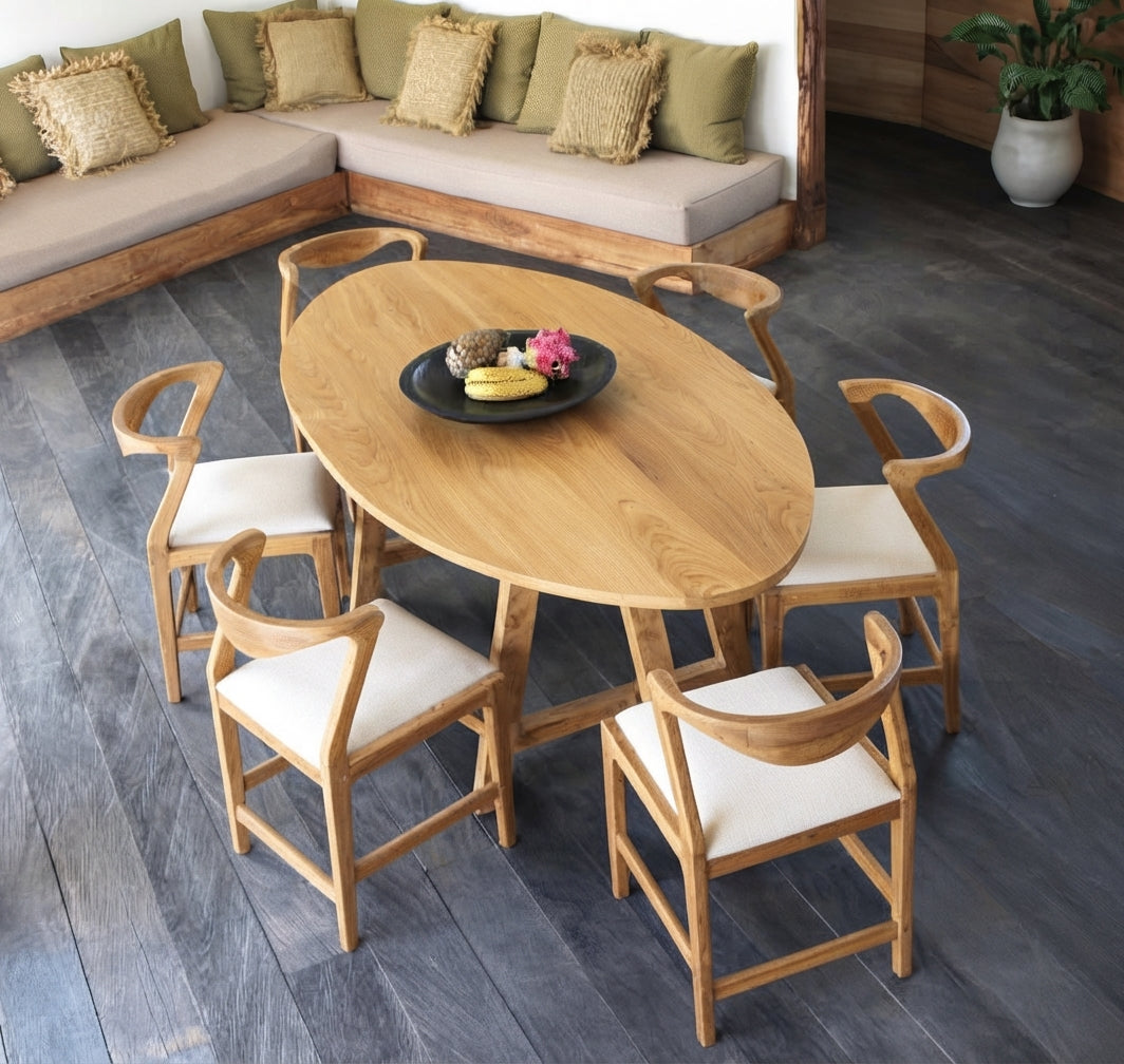 Teak dining table Oval – boho furniture handcrafted in Bali by BaliSouk (vue 12)