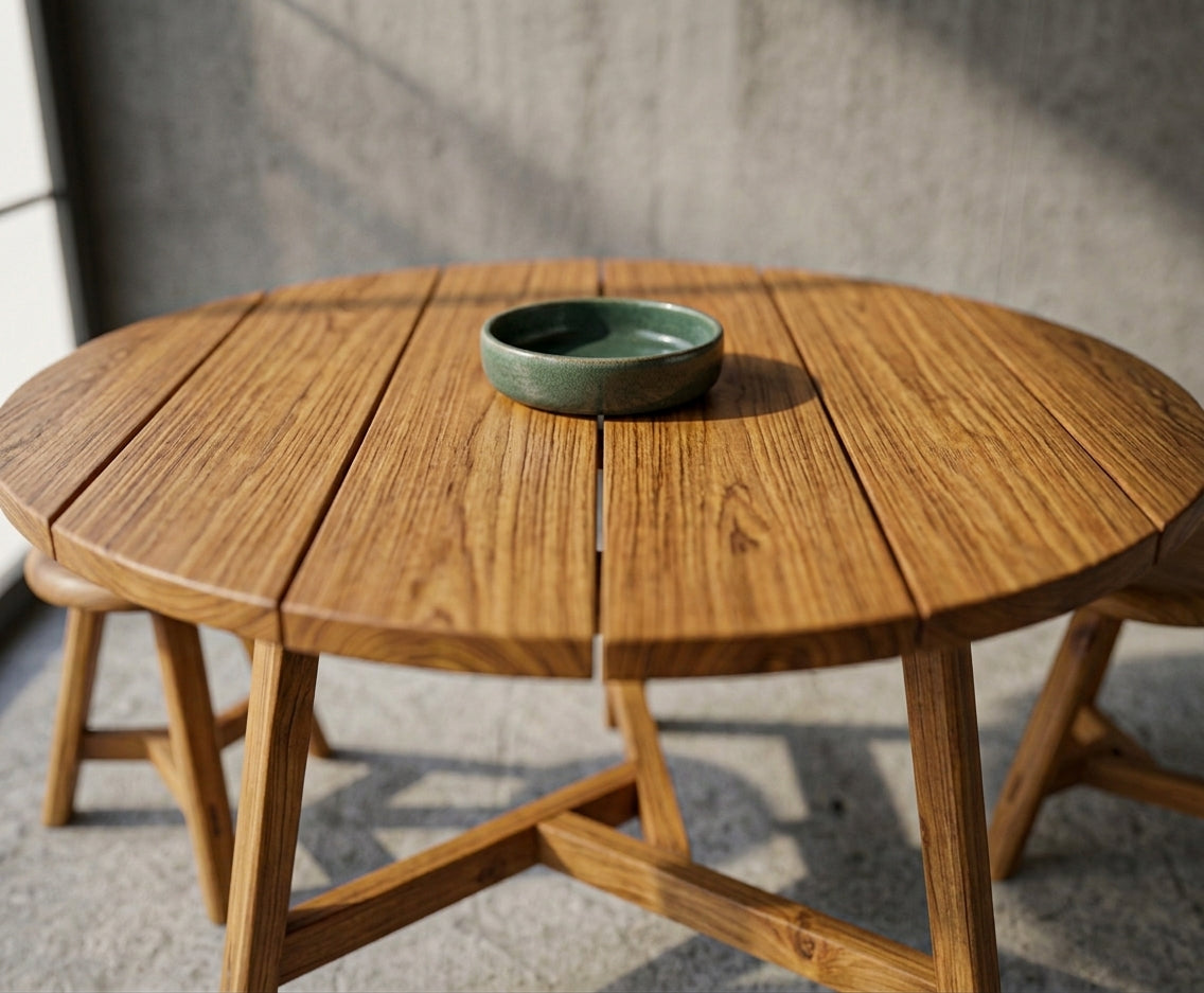 Teak dining table Arno – boho furniture handcrafted in Bali by BaliSouk (vue 2)