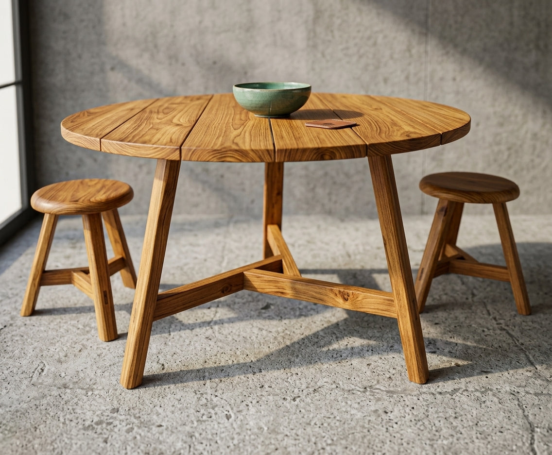 Teak dining table Arno – boho furniture handcrafted in Bali by BaliSouk (vue 3)