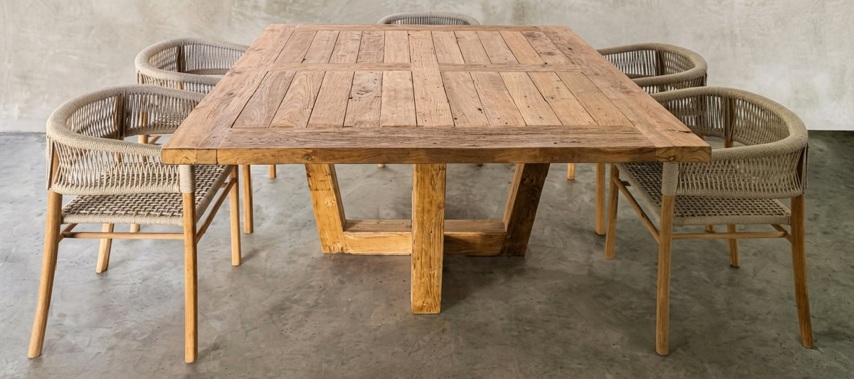Teak dining table Shuka – boho furniture handcrafted in Bali by BaliSouk