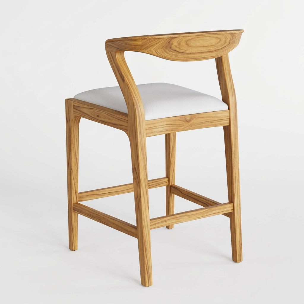 Teak bar stool Duda – boho furniture handcrafted in Bali by BaliSouk (vue 2)