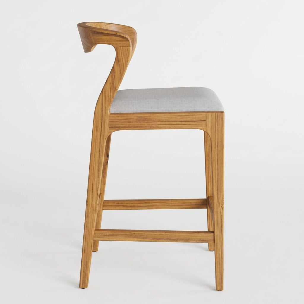 Teak bar stool Duda – boho furniture handcrafted in Bali by BaliSouk (vue 3)