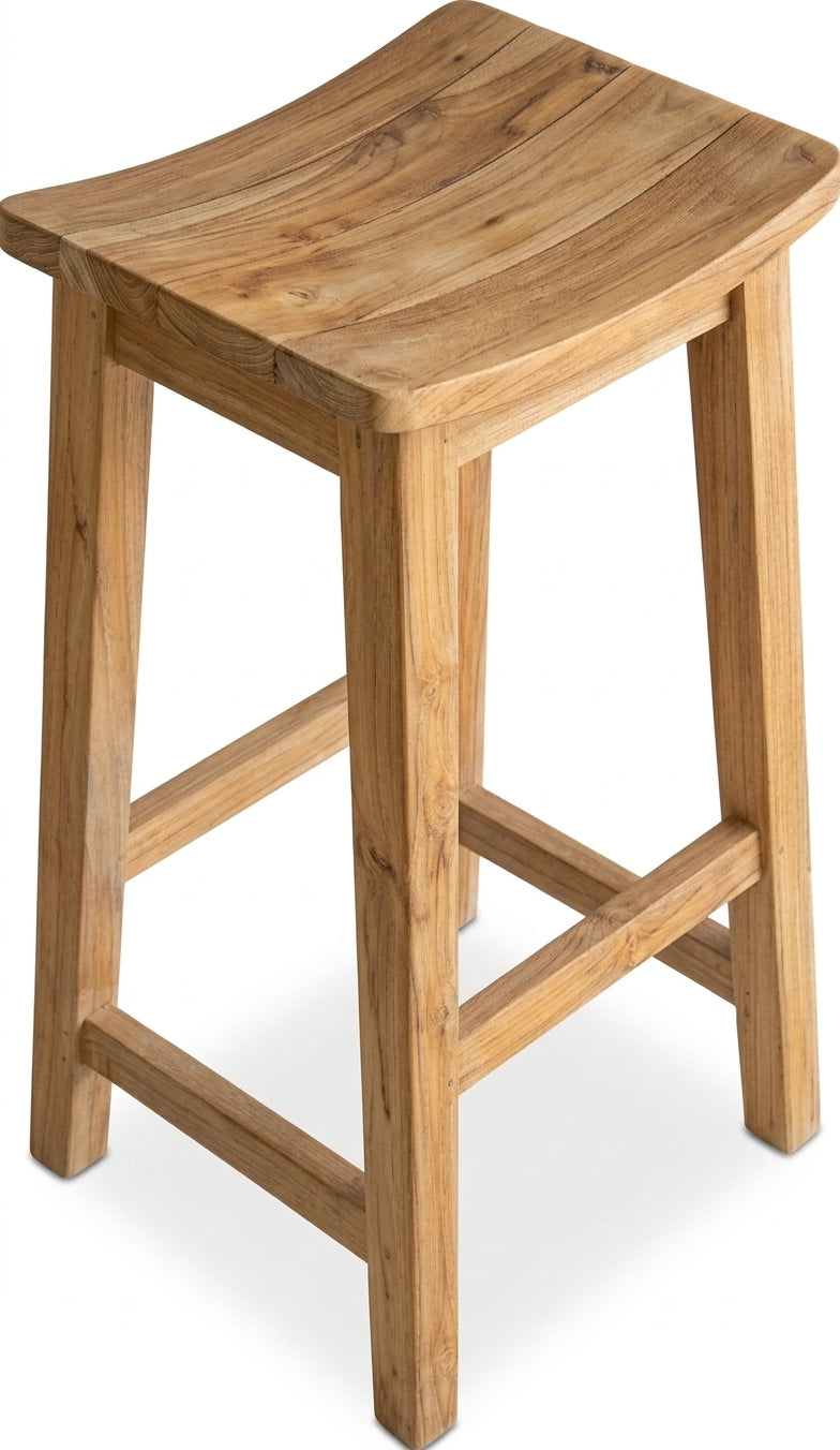 Teak bar stool Semar – boho furniture handcrafted in Bali by BaliSouk (vue 2)