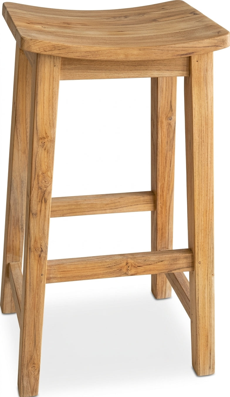 Teak bar stool Semar – boho furniture handcrafted in Bali by BaliSouk (vue 3)