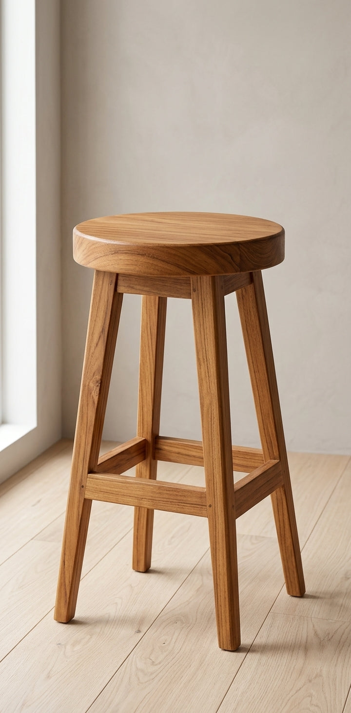 Teak bar stool Slice – boho furniture handcrafted in Bali by BaliSouk