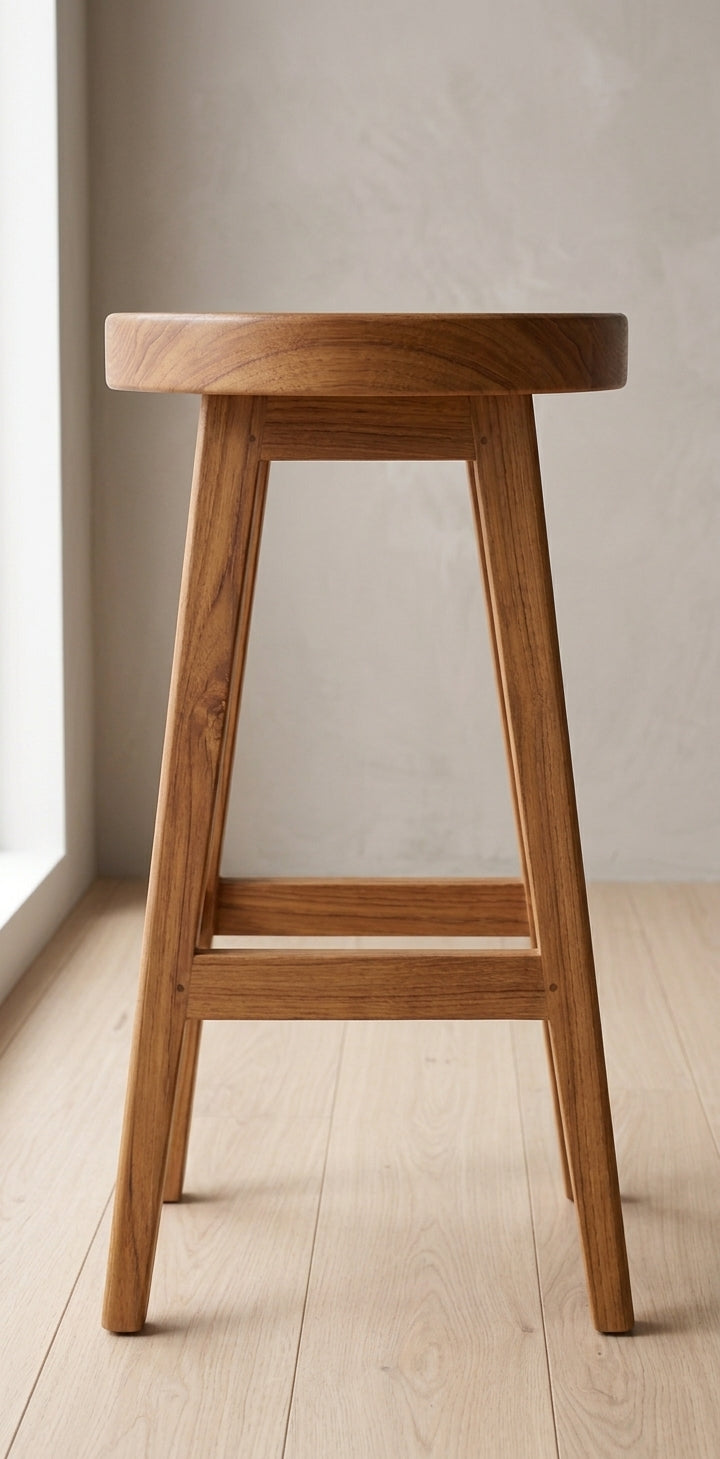 Teak bar stool Slice – boho furniture handcrafted in Bali by BaliSouk (vue 3)