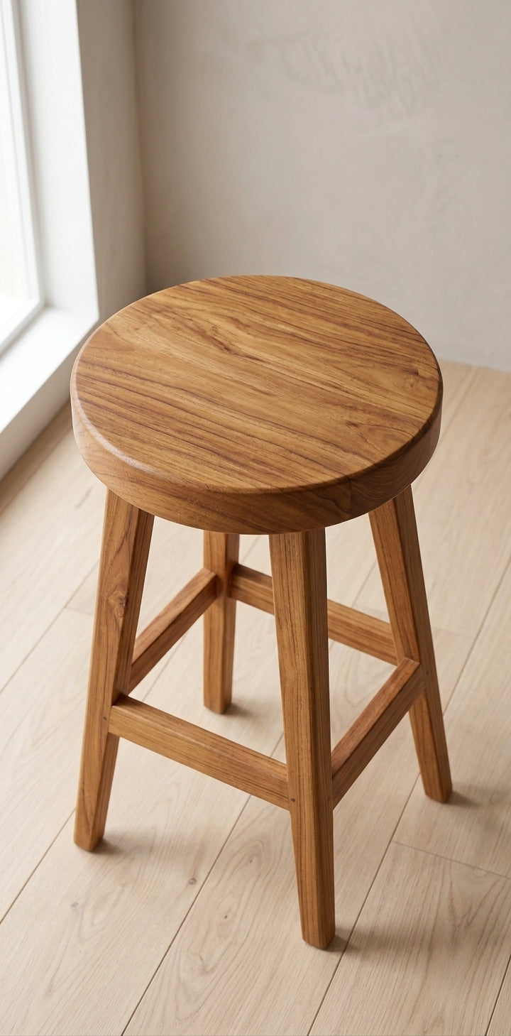 Teak bar stool Slice – boho furniture handcrafted in Bali by BaliSouk (vue 4)