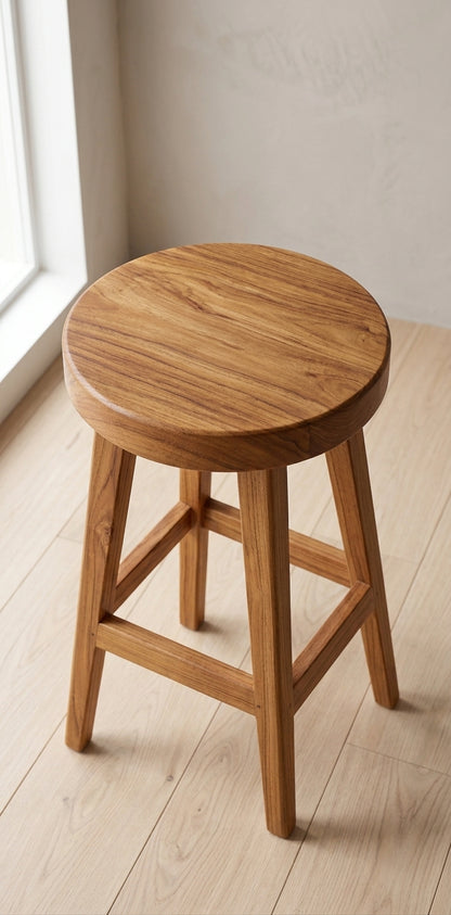 Teak bar stool Slice – boho furniture handcrafted in Bali by BaliSouk (vue 4)