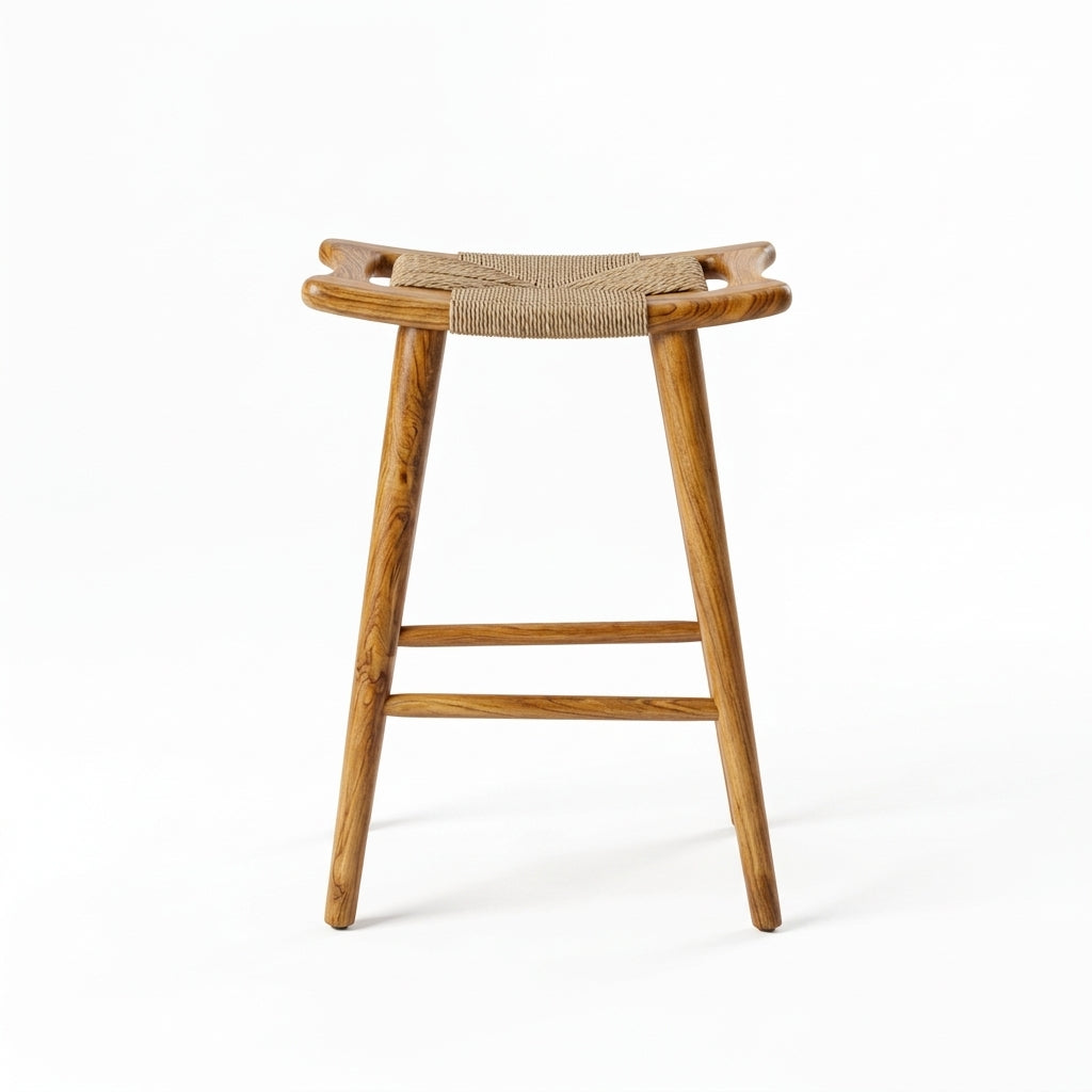 Teak bar stool Sayap Paper Rope – boho furniture handcrafted in Bali by BaliSouk – set of 2