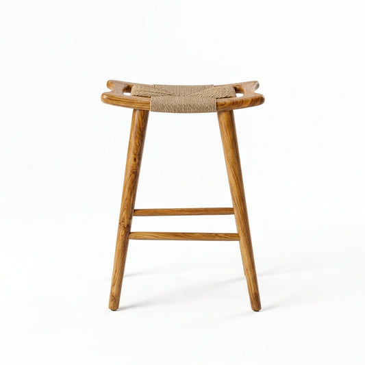 Teak bar stool Sayap Paper Rope – boho furniture handcrafted in Bali by BaliSouk – set of 2