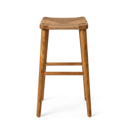 Teak bar stool Sayap Paper Rope – boho furniture handcrafted in Bali by BaliSouk (vue 4) – set of 2