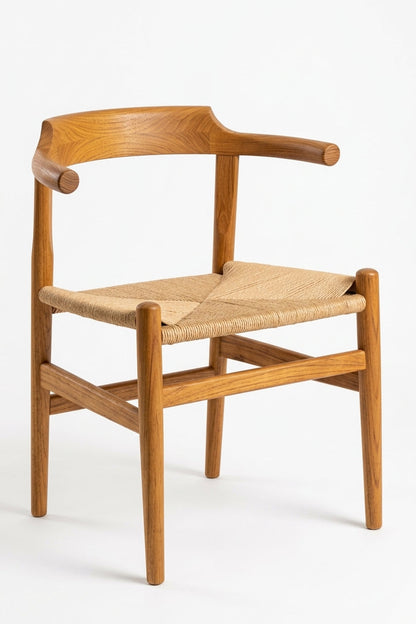 Teak dining chair Hiro Rattan – boho furniture handcrafted in Bali by BaliSouk (vue 3) – set of 2