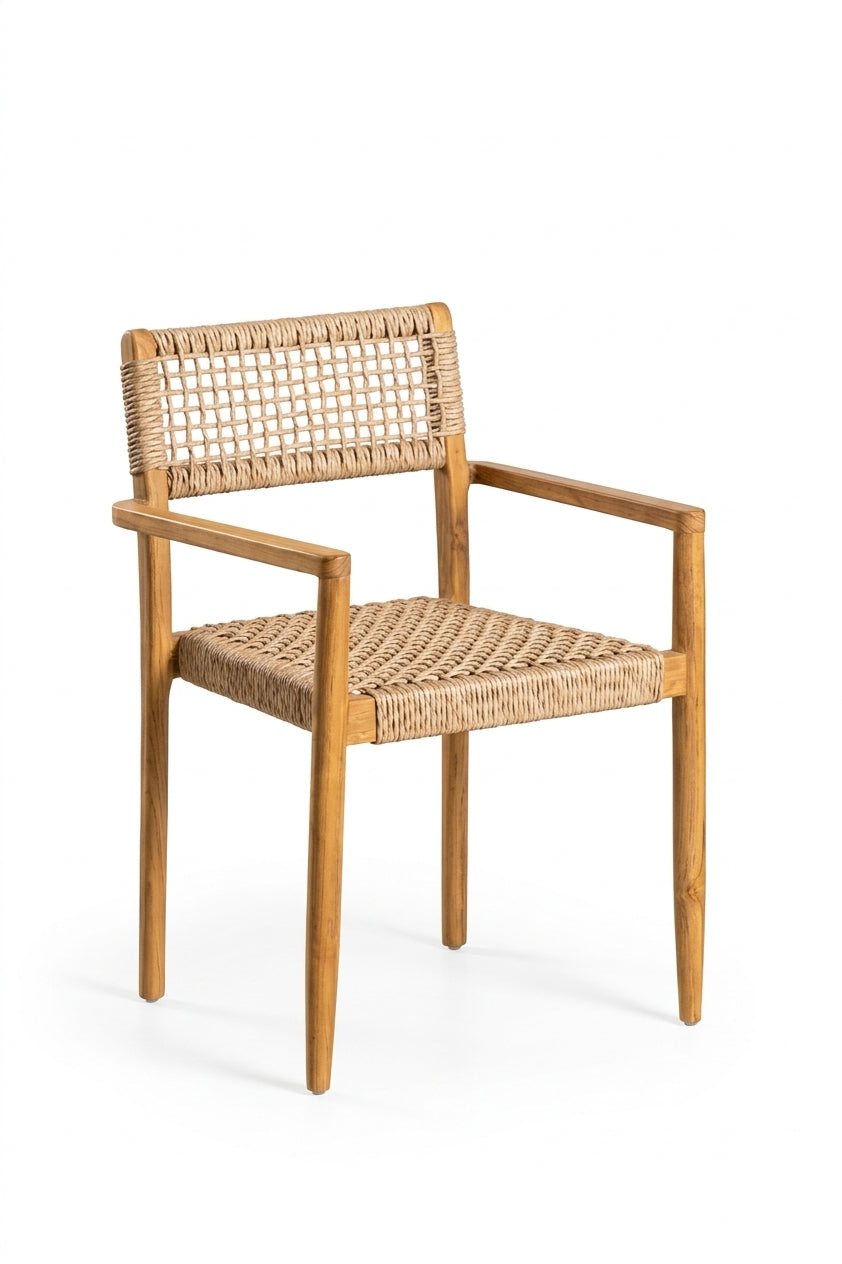 Teak dining chair Raco – boho furniture handcrafted in Bali by BaliSouk (vue 2)