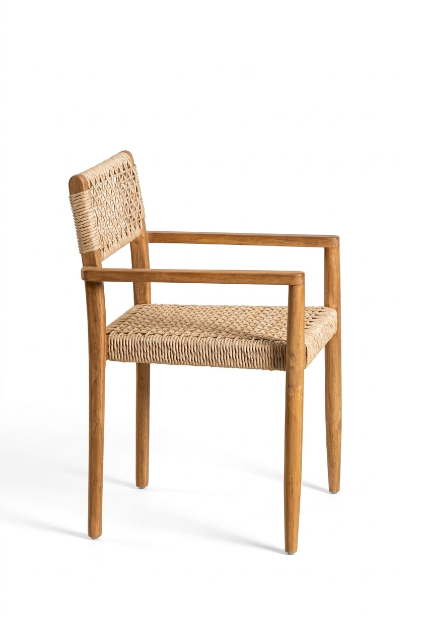 Teak dining chair Raco – boho furniture handcrafted in Bali by BaliSouk (vue 3)