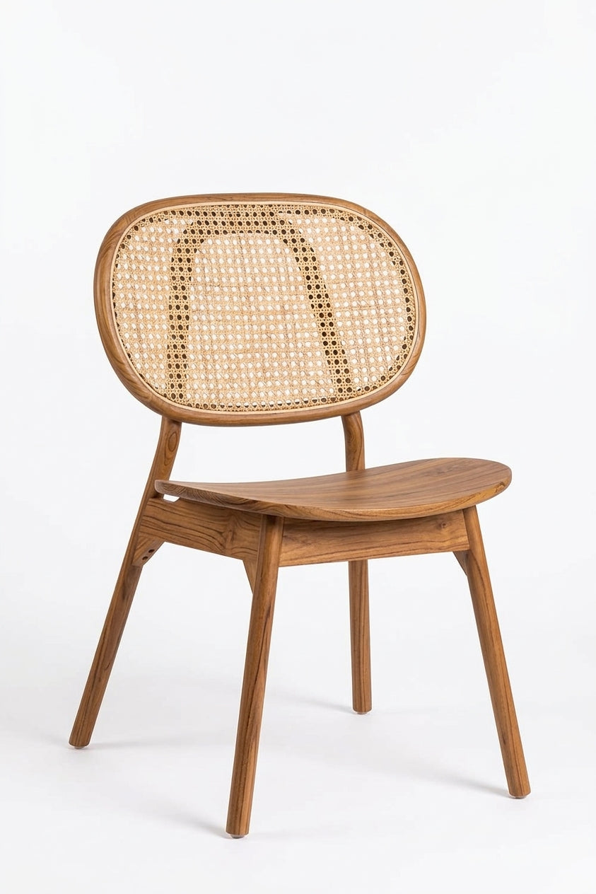 Teak dining chair Ovaly Rattan – boho furniture handcrafted in Bali by BaliSouk