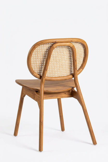 Teak dining chair Ovaly Rattan – boho furniture handcrafted in Bali by BaliSouk (vue 2) – set of 2