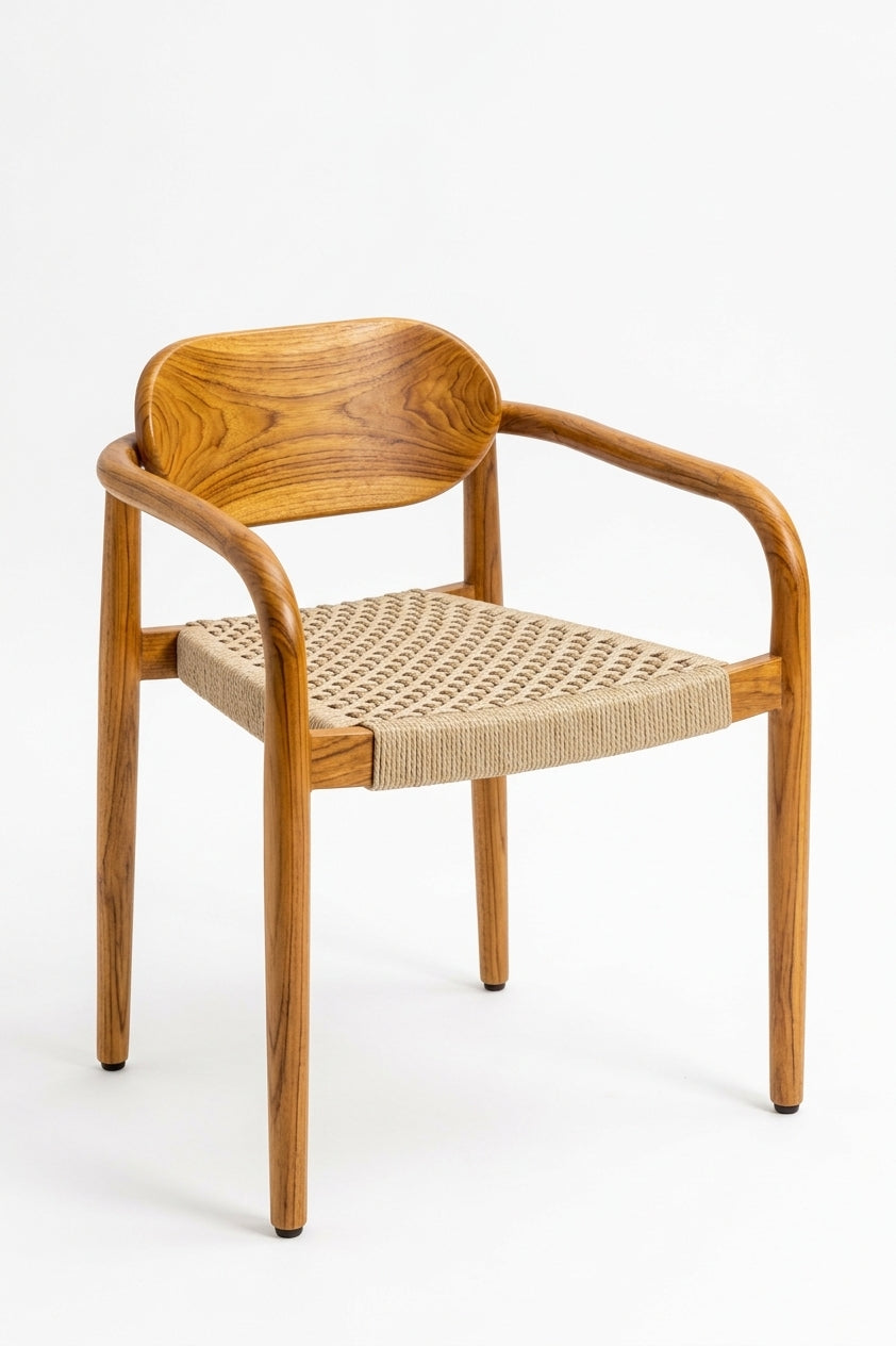 Teak dining chair Raisa Rope – boho furniture handcrafted in Bali by BaliSouk (vue 3)