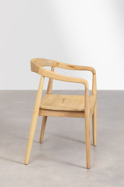 Teak dining chair Selly – boho furniture handcrafted in Bali by BaliSouk (vue 3) – set of 2