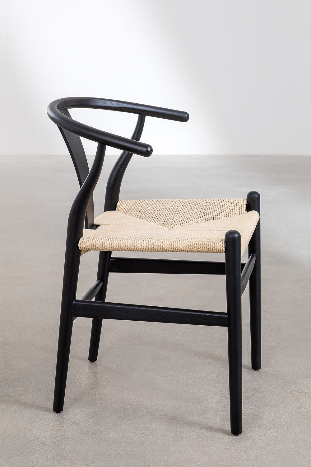Teak dining chair Wishbone Paper Rope – boho furniture handcrafted in Bali by BaliSouk (vue 2)