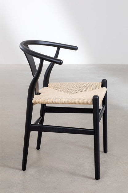 Teak dining chair Wishbone Paper Rope – boho furniture handcrafted in Bali by BaliSouk (vue 2)