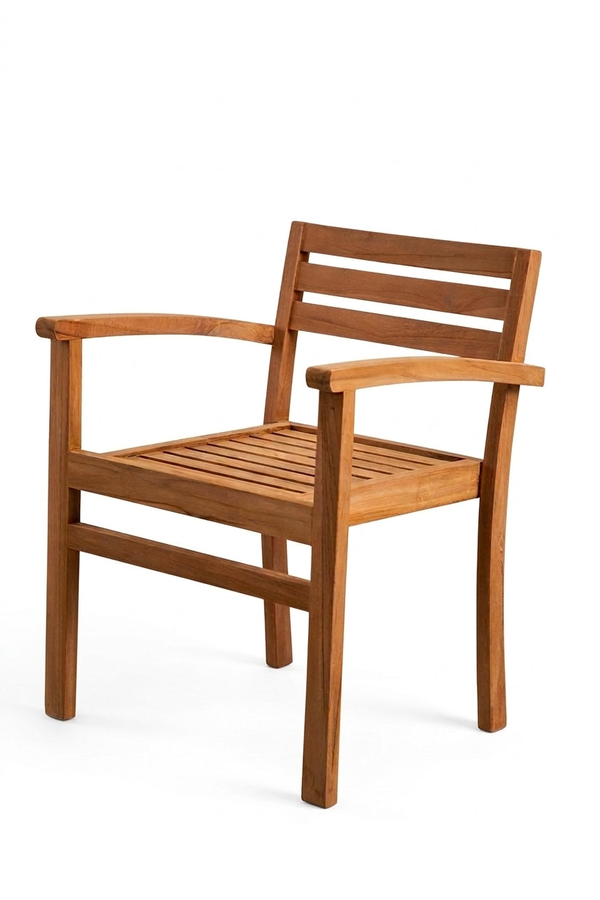 Teak dining chair Oot – boho furniture handcrafted in Bali by BaliSouk (vue 2) – set of 2