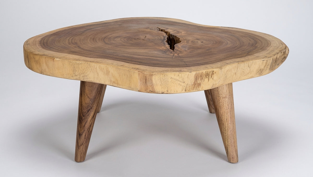 Teak coffee table Round Suar Slice – boho furniture handcrafted in Bali by BaliSouk (vue 11)