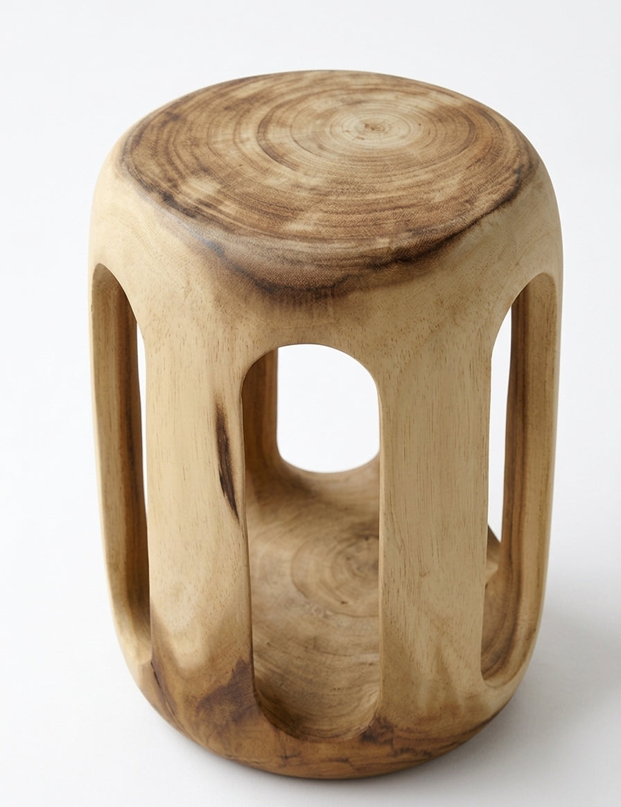 Suar stool Lubang – boho furniture handcrafted in Bali by BaliSouk