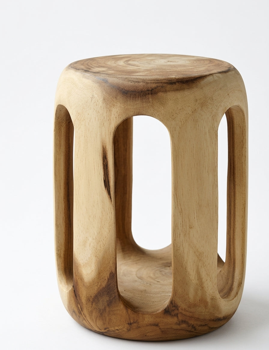 Suar stool Lubang – boho furniture handcrafted in Bali by BaliSouk (vue 3)