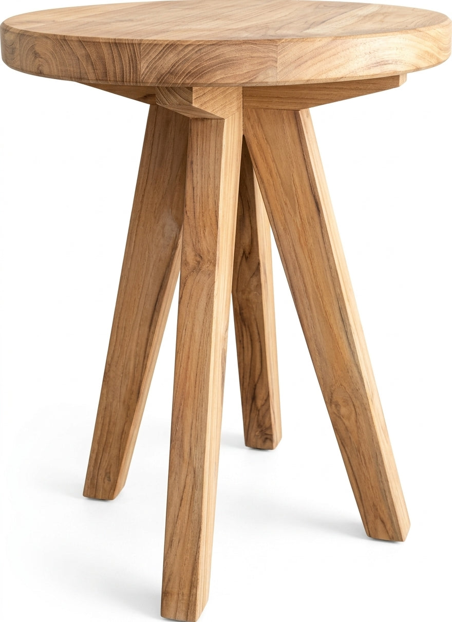 Teak stool Sally – boho furniture handcrafted in Bali by BaliSouk (vue 2)