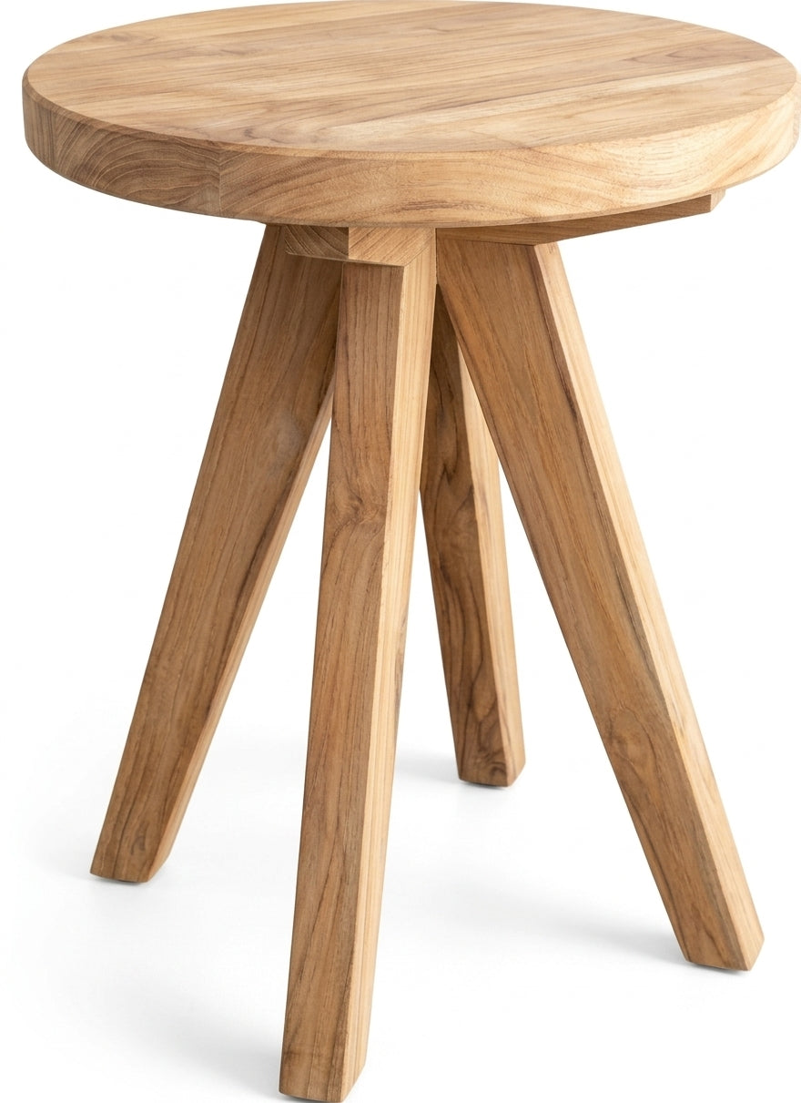 Teak stool Sally – boho furniture handcrafted in Bali by BaliSouk (vue 3) – set of 2