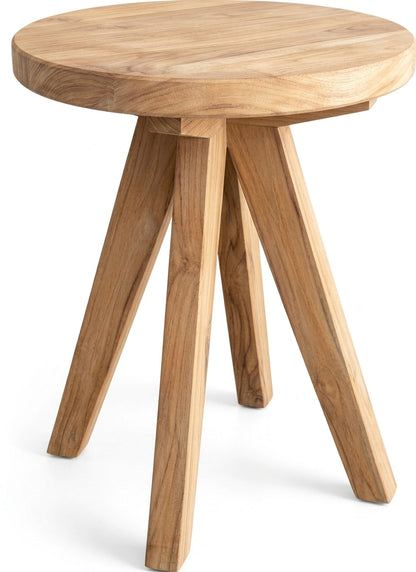 Teak stool Sally – boho furniture handcrafted in Bali by BaliSouk (vue 3) – set of 2