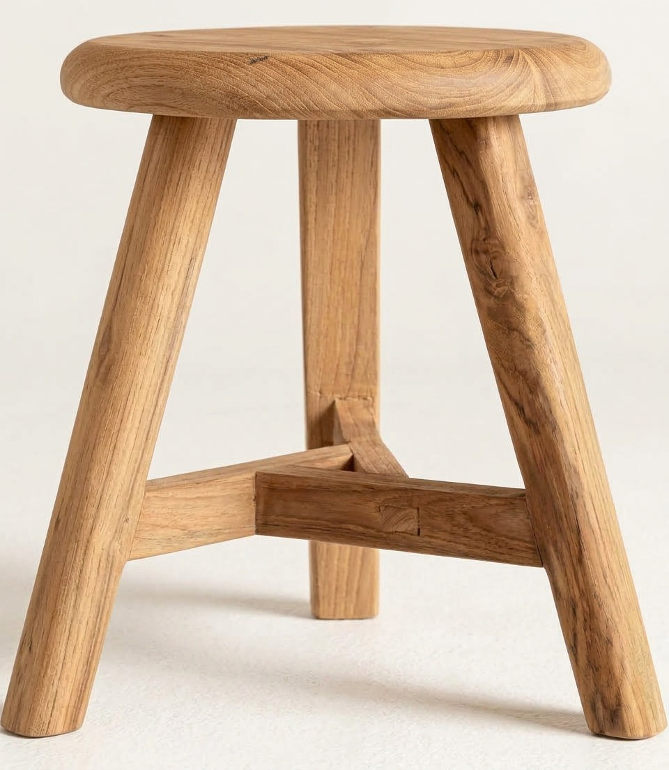 Teak stool Arno – boho furniture handcrafted in Bali by BaliSouk (vue 2)