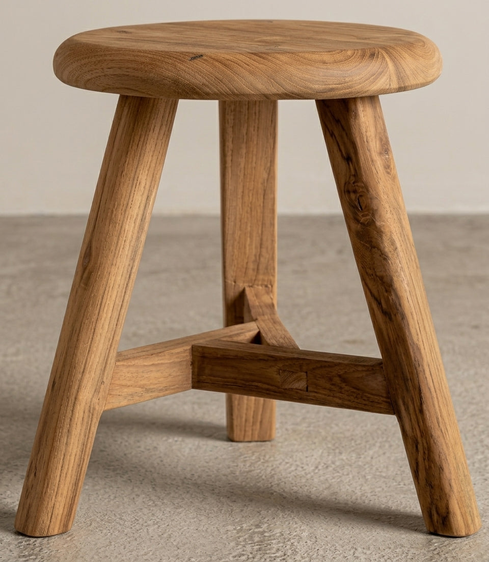 Teak stool Arno – boho furniture handcrafted in Bali by BaliSouk (vue 5)