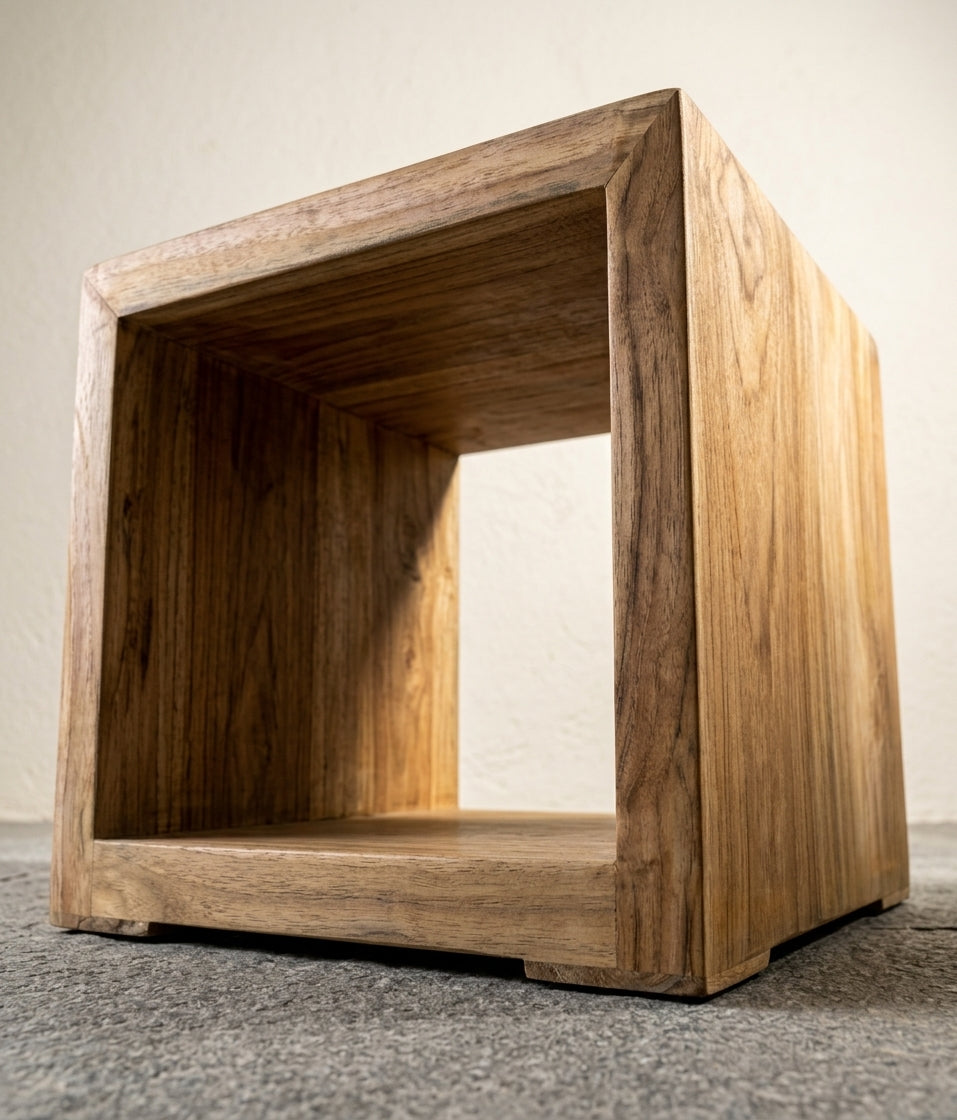 Teak stool Cube – boho furniture handcrafted in Bali by BaliSouk