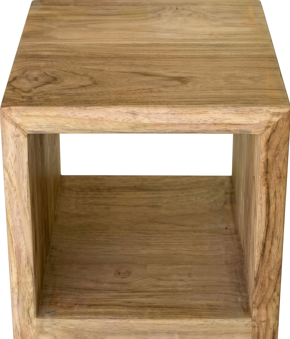 Teak stool Cube – boho furniture handcrafted in Bali by BaliSouk (vue 2)