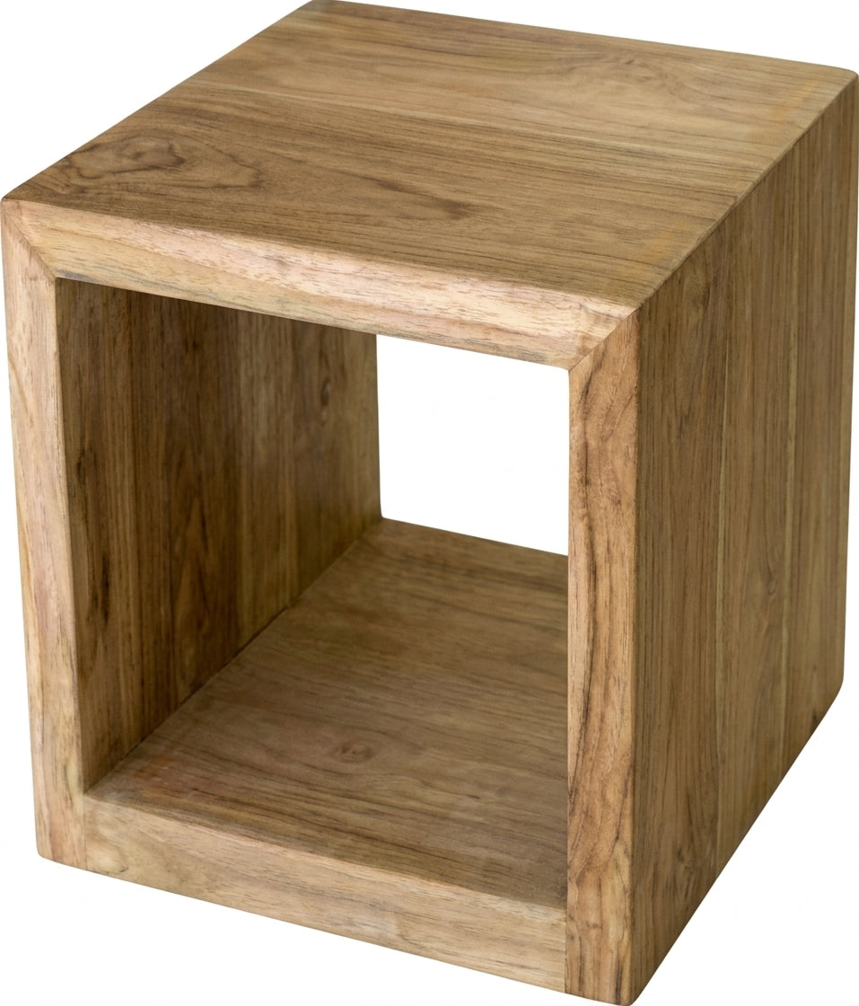 Teak stool Cube – boho furniture handcrafted in Bali by BaliSouk (vue 3)