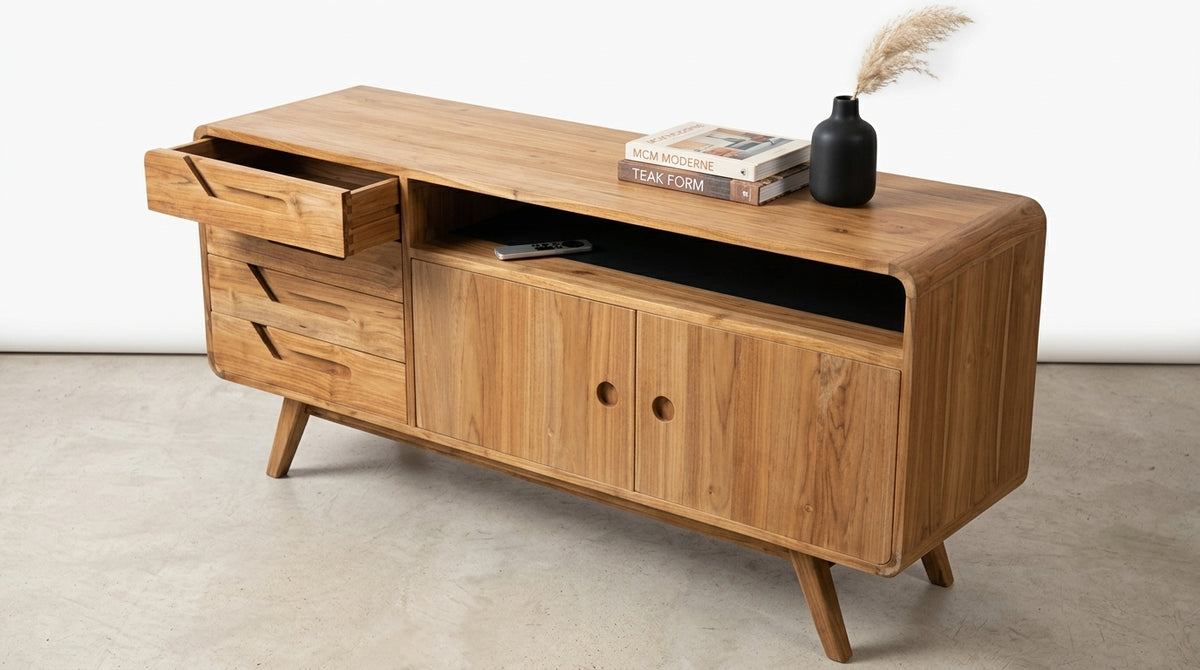 Teak low cabinet Jet – boho furniture handcrafted in Bali by BaliSouk