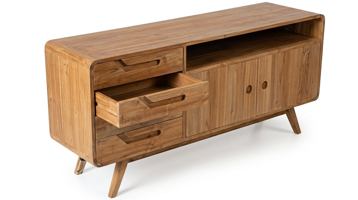 Teak low cabinet Jet – boho furniture handcrafted in Bali by BaliSouk (vue 2)