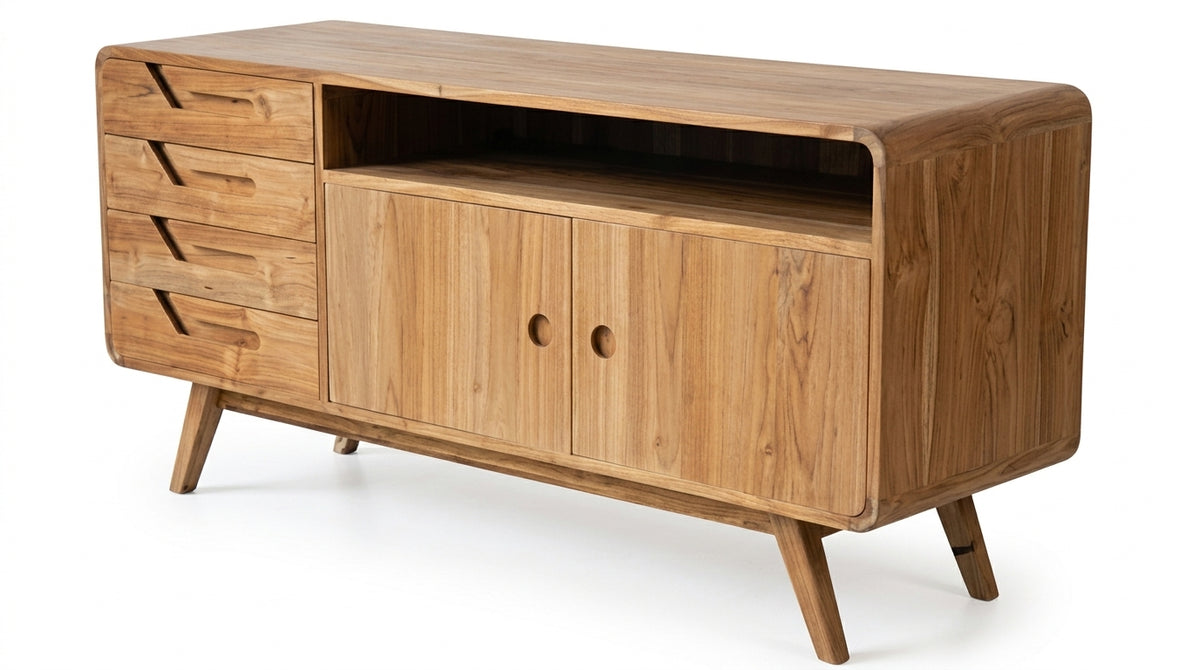 Teak low cabinet Jet – boho furniture handcrafted in Bali by BaliSouk (vue 3)