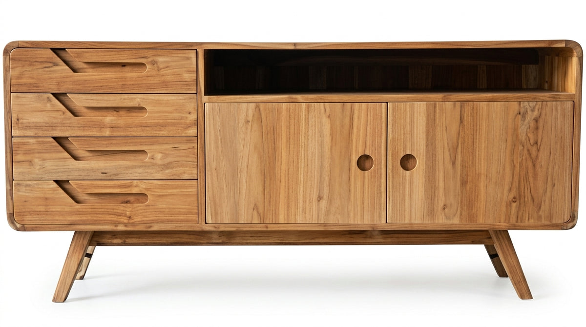 Teak low cabinet Jet – boho furniture handcrafted in Bali by BaliSouk (vue 5)