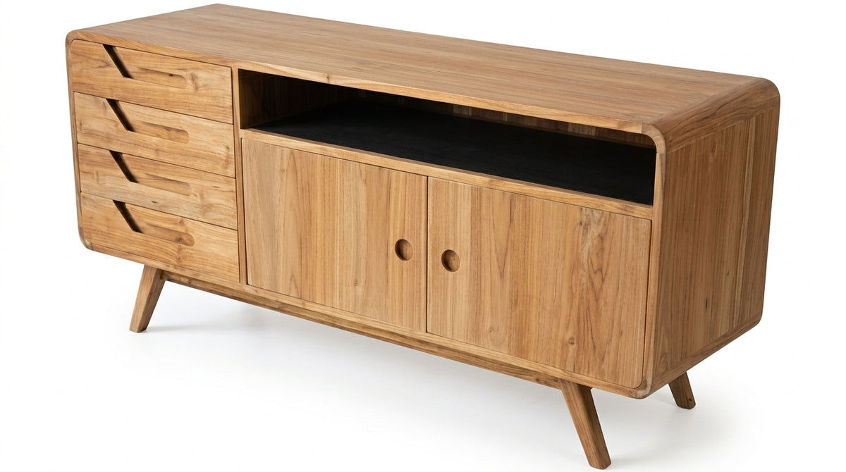 Teak low cabinet Jet – boho furniture handcrafted in Bali by BaliSouk (vue 6)