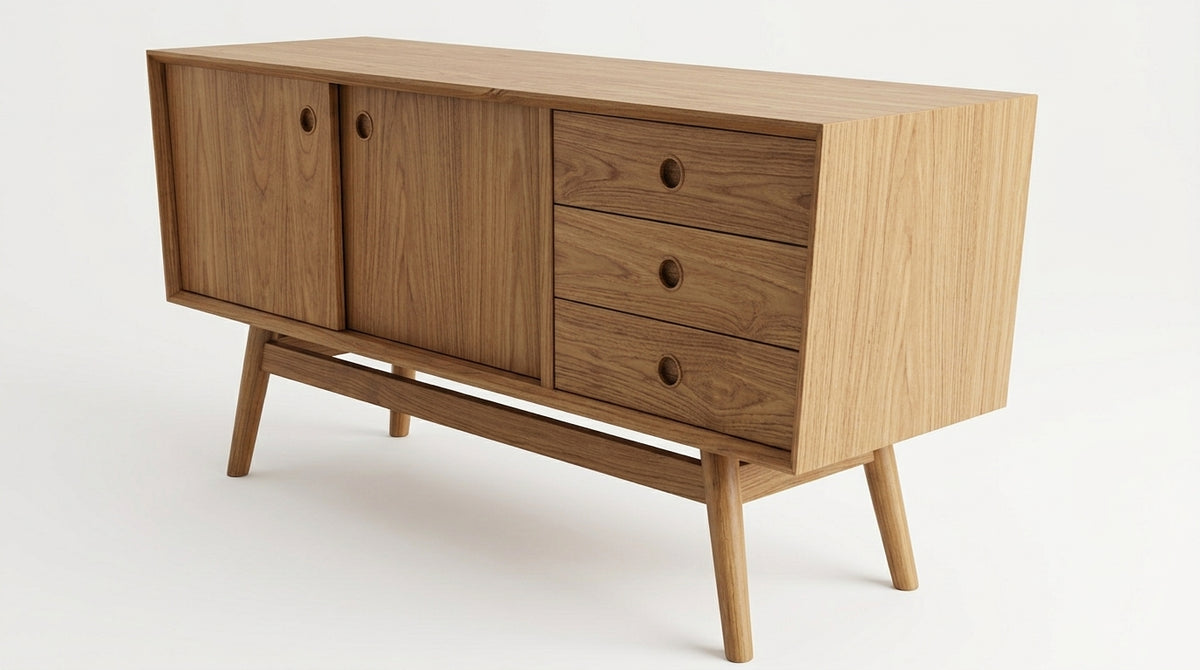 Teak low cabinet Trapez – boho furniture handcrafted in Bali by BaliSouk (vue 3)