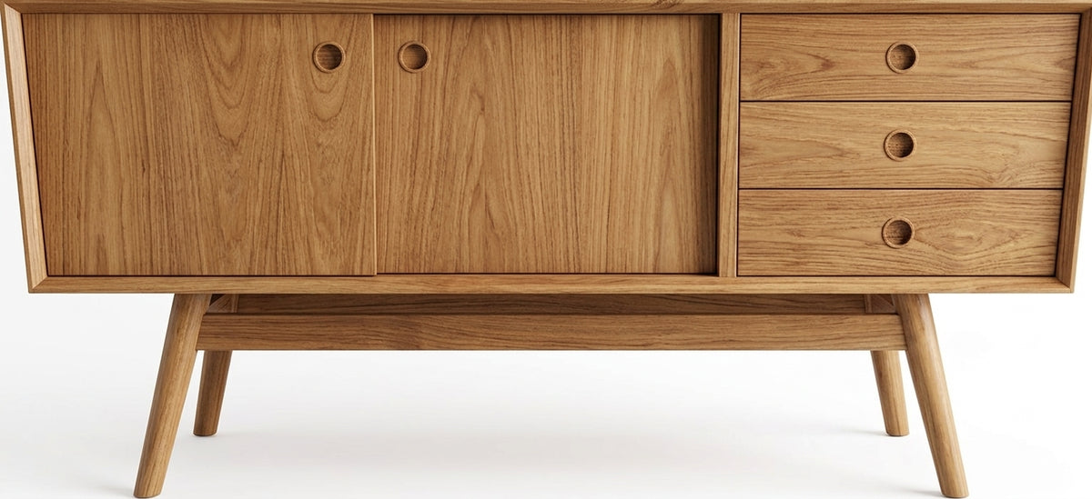 Teak low cabinet Trapez – boho furniture handcrafted in Bali by BaliSouk (vue 4)