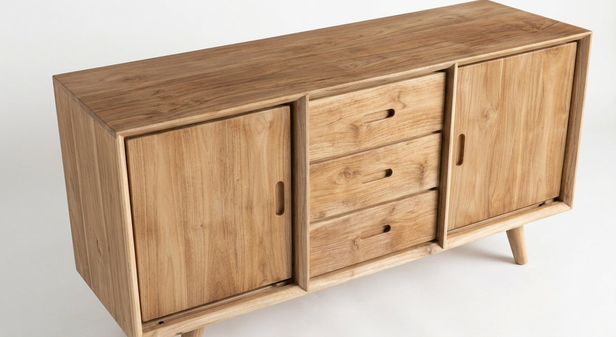 Teak low cabinet Mini – boho furniture handcrafted in Bali by BaliSouk (vue 2)