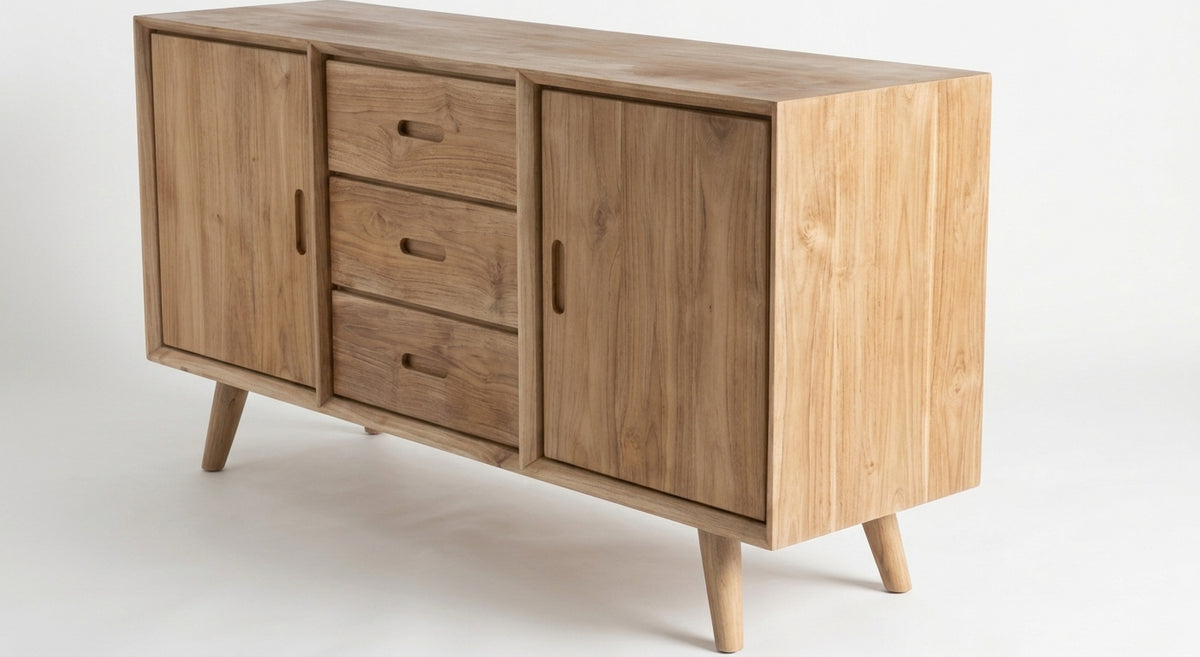 Teak low cabinet Mini – boho furniture handcrafted in Bali by BaliSouk (vue 3)