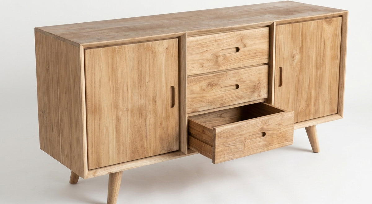 Teak low cabinet Mini – boho furniture handcrafted in Bali by BaliSouk (vue 4)
