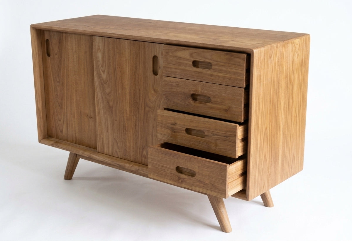 Teak low cabinet Slide – boho furniture handcrafted in Bali by BaliSouk (vue 2)