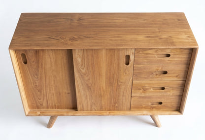 Teak low cabinet Slide – boho furniture handcrafted in Bali by BaliSouk (vue 4)